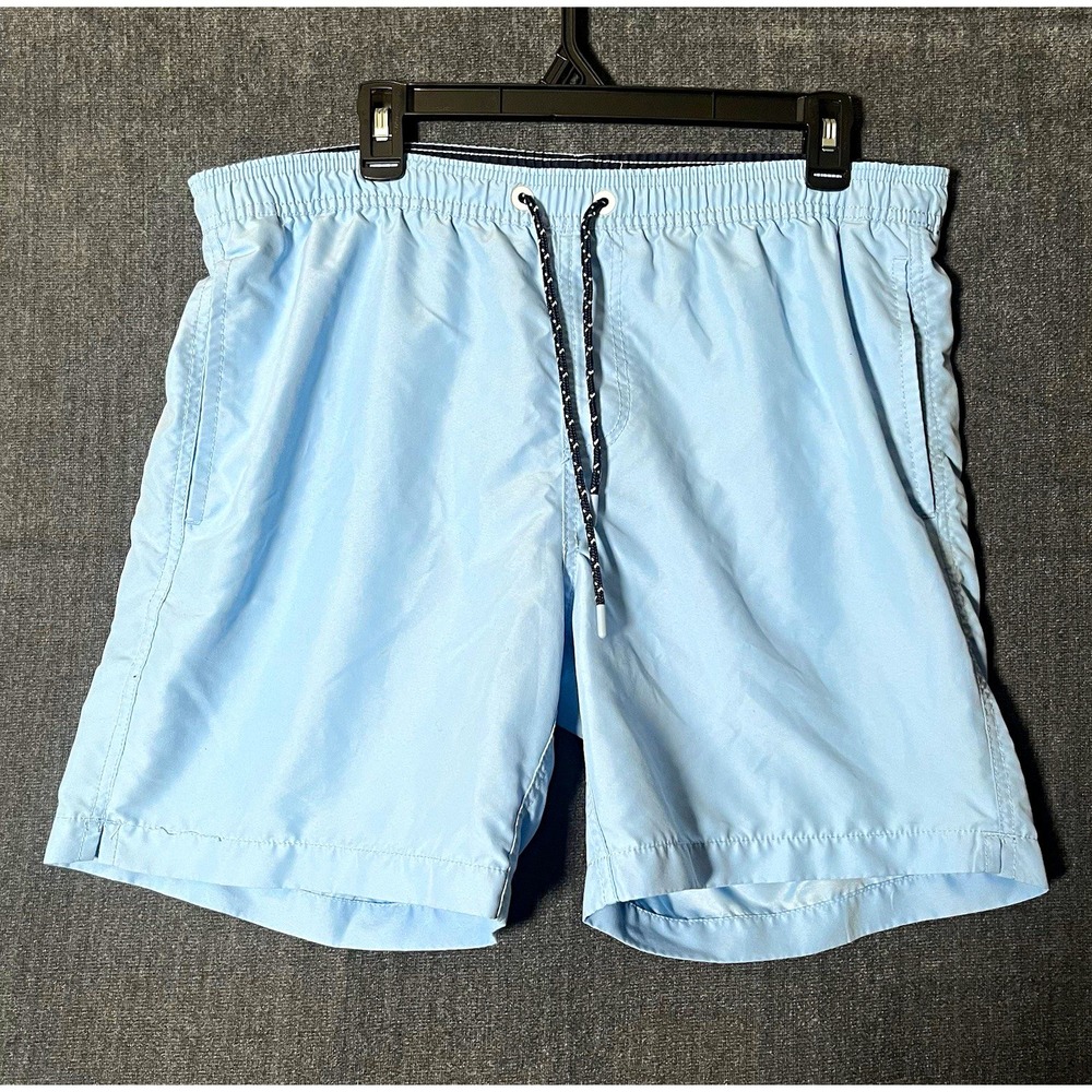 Maamgic Men's Swim Shorts Size L Light Blue Solid Elastic Waist Drawstring Lined